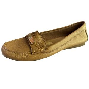 Coach Fredrica Tan Pebbled Leather Diving Mocs Flats Loafers Size 7.5